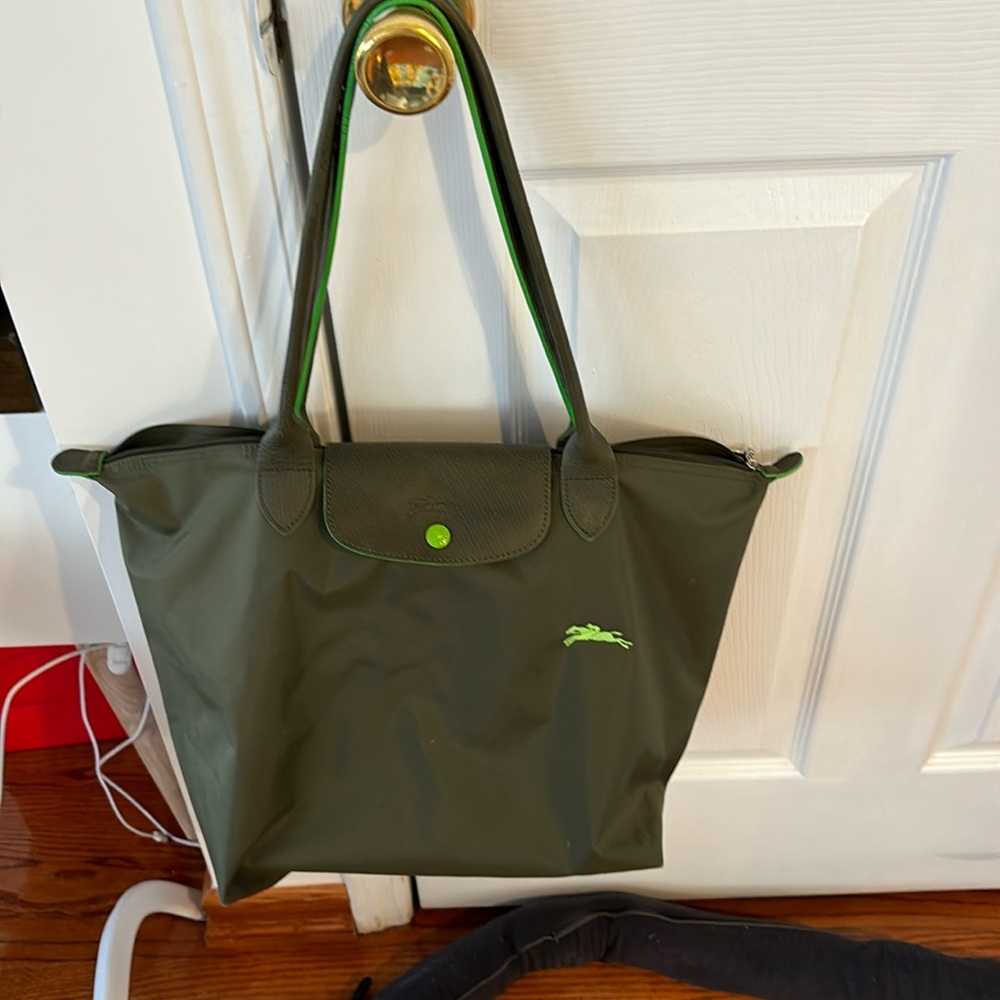 Large Green Longchamp Le Pliage Tote Bag
